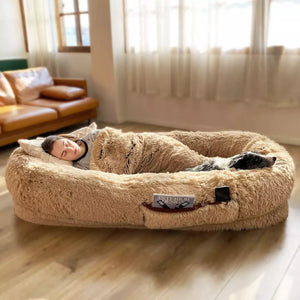 
            
                Load image into Gallery viewer, Ninetails Human Dog Bed - Khaki
            
        